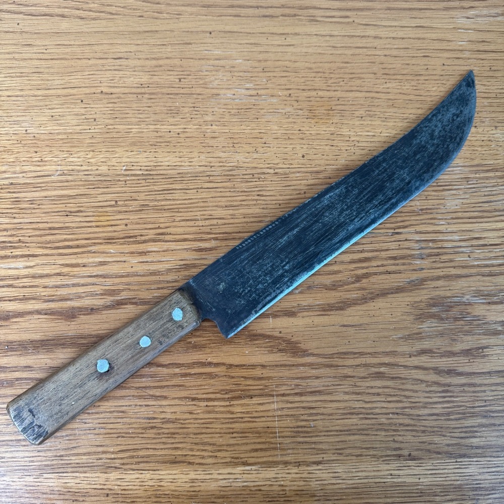 Vintage Hand Forged Butcher Knife Rustic 10.5 Inch Blade Wood Handle